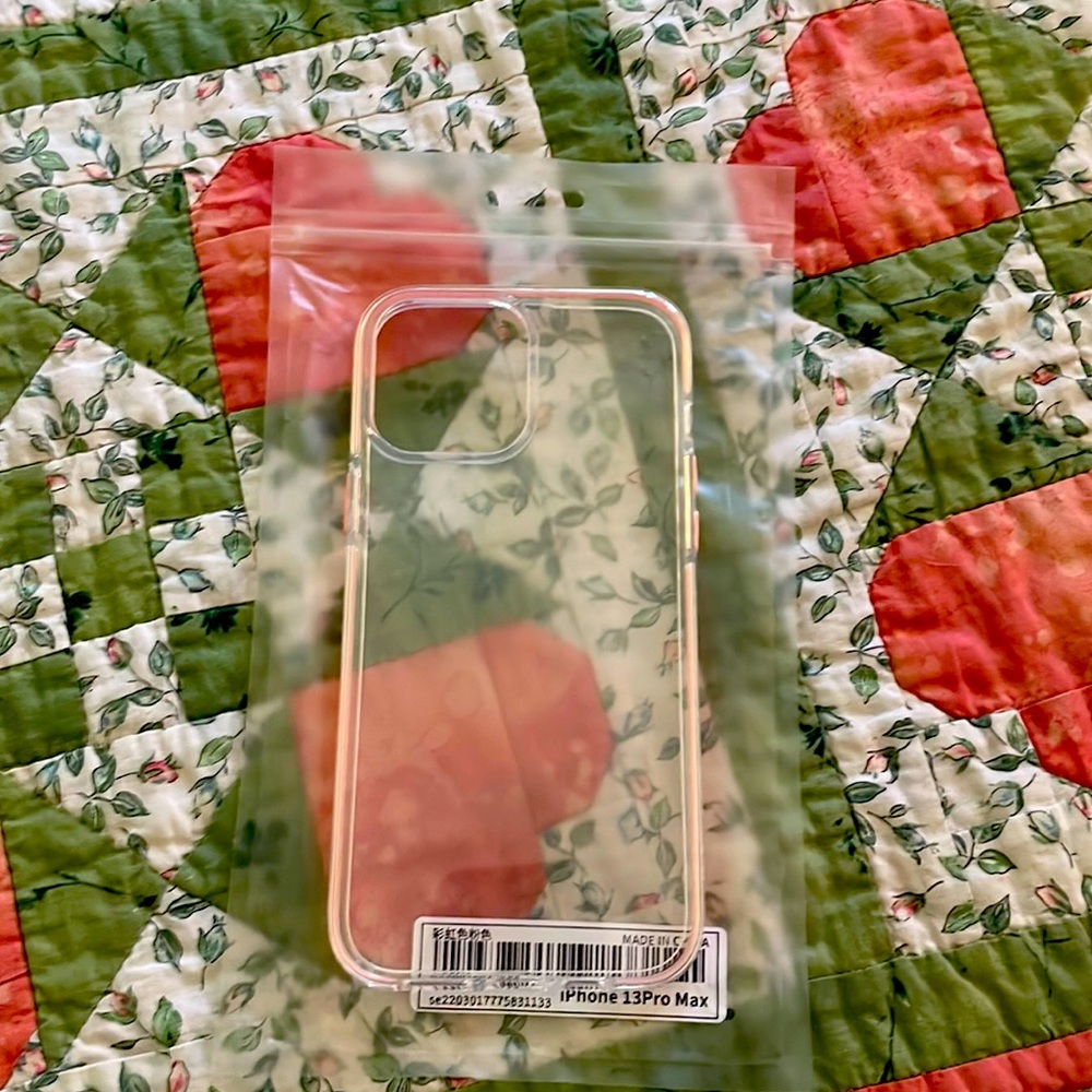 iPhone 13 pro max pink and clear phone case durable but flimsy and great hold